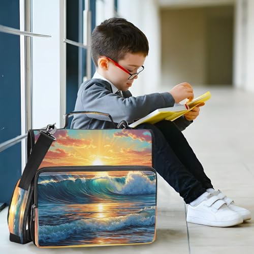 3 Ring Zipper Binder Ocean Wave Sunset Beach Binders Bag with Shoulder Strap 500 Sheets Paper Organizer Trapper Keeper Documents Storage File Folder for School Office - color: A494