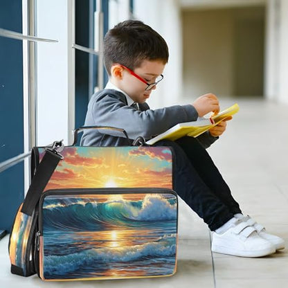 3 Ring Zipper Binder Ocean Wave Sunset Beach Binders Bag with Shoulder Strap 500 Sheets Paper Organizer Trapper Keeper Documents Storage File Folder for School Office - color: A494