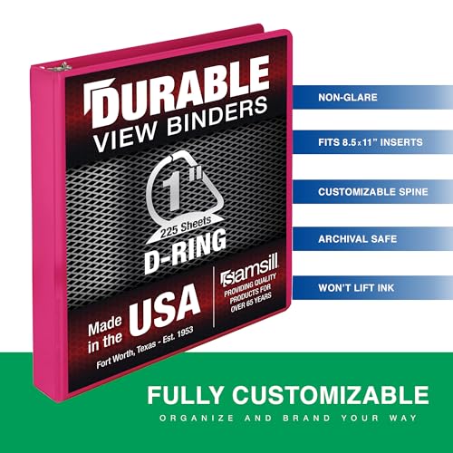 Samsill Durable 1 Inch Binder, D Ring Binder, Customizable Clear View Cover, Magenta, Holds 225 Pages - color: Dragonfruit, size: 1 Pack, style: 1 Inch