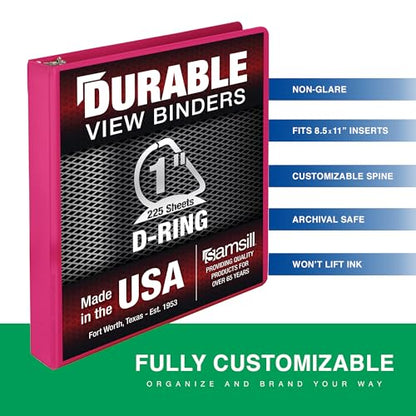 Samsill Durable 1 Inch Binder, D Ring Binder, Customizable Clear View Cover, Magenta, Holds 225 Pages - color: Dragonfruit, size: 1 Pack, style: 1 Inch