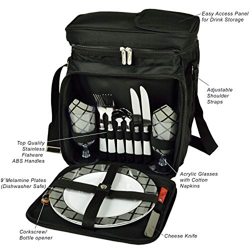 Picnic at Ascot Original Insulated Picnic Basket/Cooler Equipped with Service for 2- Designed, Assembled & Quality Approved in the USA - color: Charcoal