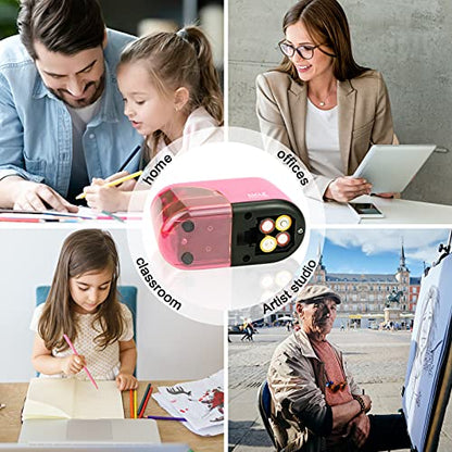 Eagle Electric Pencil Sharpener, Battery Powered Sharpener, LED Light Shinning During Sharpening, Portable, with Reusable and Replaceable Blade, Suitable for Kids, Ideal School Office Supplies (Pink) - color: Pink