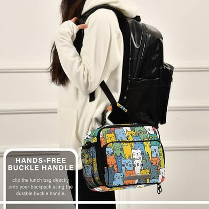 MNSRUU Student Lunch Bag Cute Cat Insulated DinnerTotes Picnic Bag Lunch Box with Adjustable Shoulder Strap for Teen Kids Adults - color: Cat I7925