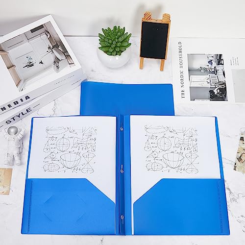 Yeaqee 150 Pack Plastic Folders with Prongs Heavy Duty Plastic 2 Pocket Folder with 3 Prongs, Business Card Slot for Back to School Office Home 11.6 x 9.5 Inch (Blue) - color: Blue