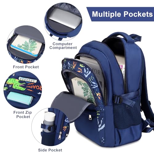 ACESAK Boys Backpack - Dinosaur Bento Box with Insulated Lunch Bag Pencil Case & Utensils Set for Kids, 6 Leakproof Compartments Removable Tray Lunches or Snack Container - color: Dinosaur