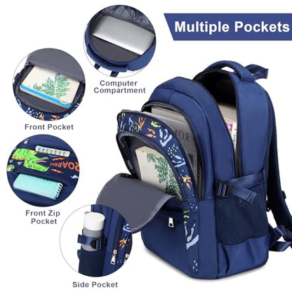 ACESAK Boys Backpack - Dinosaur Bento Box with Insulated Lunch Bag Pencil Case & Utensils Set for Kids, 6 Leakproof Compartments Removable Tray Lunches or Snack Container - color: Dinosaur