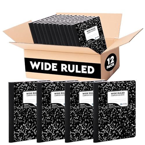 Enday Composition Notebook Wide Ruled (12 Pack) Hard Cover Marble Composition Notebook, 100 Sheets - color: Black Marble, size: 12 Pack