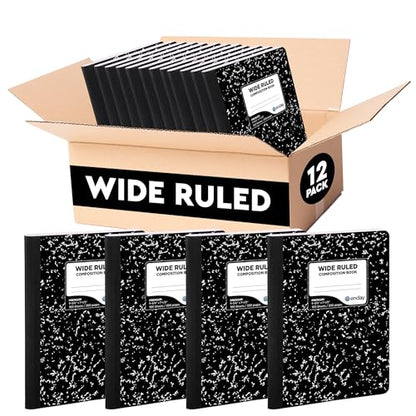 Enday Composition Notebook Wide Ruled (12 Pack) Hard Cover Marble Composition Notebook, 100 Sheets - color: Black Marble, size: 12 Pack