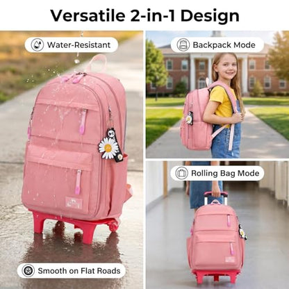 Rolling Backpack,Backpack with Wheels,Kids Roller Backpack for Girls Boys Travel Bag on Wheels Kids Trolley School Bag,Purple - color: A-purple Two Wheels, size: Two Wheels