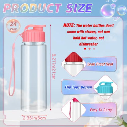 mwellewm Bulk Water Bottles 24 Pack 17 oz Reusable Plastic Water Bottles Bulk with Leak Proof Flip Top for Gym Sports Outdoor Fitness Party Clasroom School Activities Camping Office Travel(Colorful)
