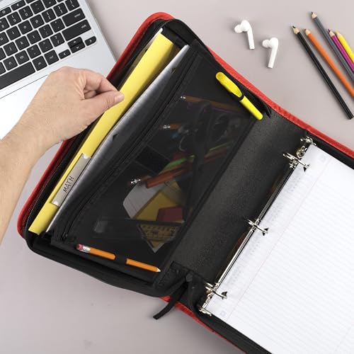 Five Star Zipper Binder, 1-1/2 Inch 3-Ring Binder with Round Rings, 3-Pocket Expanding File, 500 Sheet Capacity, Fire Red (72206) - color: Red