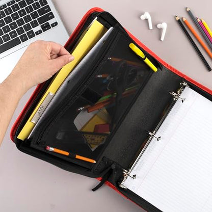 Five Star Zipper Binder, 1-1/2 Inch 3-Ring Binder with Round Rings, 3-Pocket Expanding File, 500 Sheet Capacity, Fire Red (72206) - color: Red