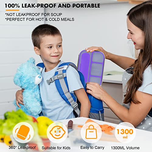 Yumuk Bento Box for Kids, 1300ML Lunch Box Kids with 4 Compartment & Food Picks Cake Cups, Lunch Box Containers for Adults/Kids/Toddler, Leak-Proof (Purple) - color: Purple
