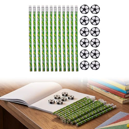 Zerodis 12 Pack Soccer Pencils Set, Football Theme Wooden HB Pencils Sports Party Favors with Erasers for Birthday Classroom School Supplies