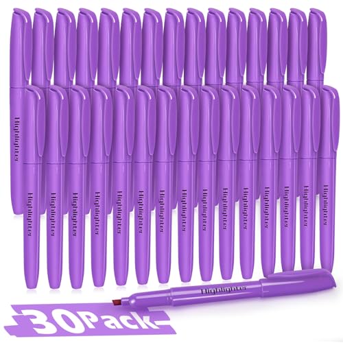 Duchong Highlighters, 30 Packs Purple Highlighter Bright Colors Bulk, Chisel Tip Dry-Quickly No Bleed Highlighter Markers for Adults Kids, Office Classroom Must Have, School Supplies for Teachers - color: Purple