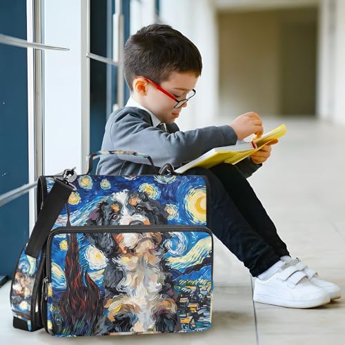 3 Ring Zipper Binder with Shoulder Strap Bernedoodle Dog Starry Night 1.5 inch Binders Keeper Large Capacity Multi Pockets for School Office Supplies - color: Multi477, size: Fit 500 Sheets