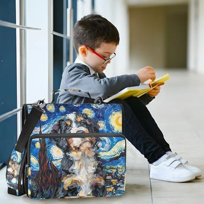 3 Ring Zipper Binder with Shoulder Strap Bernedoodle Dog Starry Night 1.5 inch Binders Keeper Large Capacity Multi Pockets for School Office Supplies - color: Multi477, size: Fit 500 Sheets