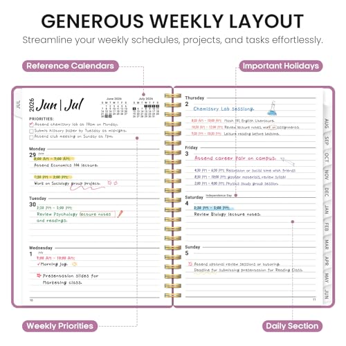 Planner 2026-2027, 6.3" x 8.5" Weekly and Monthly Academic Year Planner Calendar, July 2026 - June 2027, Hardcover Large School Planning Agenda With Tabs, Perfect for School & Office Supplies, A5, Purple - color: B-Purple, size: A5(6.3"x8.5")