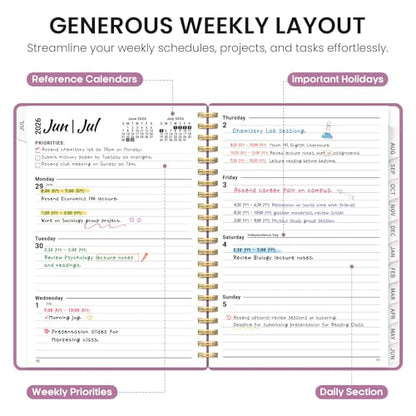 Planner 2026-2027, 6.3" x 8.5" Weekly and Monthly Academic Year Planner Calendar, July 2026 - June 2027, Hardcover Large School Planning Agenda With Tabs, Perfect for School & Office Supplies, A5, Purple - color: B-Purple, size: A5(6.3"x8.5")