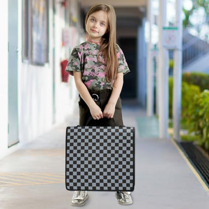 Dark Blue Black Checkered Binder Bag 3 Ring Zipper Binders with Shoulder Strap for School Office Organizer Storage - color: Q014