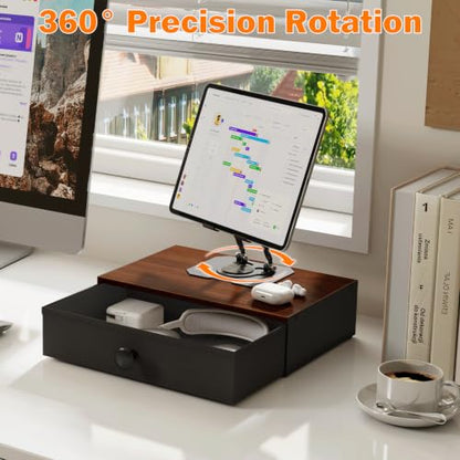 Lyuwanxian 360°Rotation Tablet Holder Stand with Drawer,Adjustable Tablet Stand for Desk,Compatible with 4.7-16.9" iPads, Surface Tablets, Portable Monitors, Kindle & More