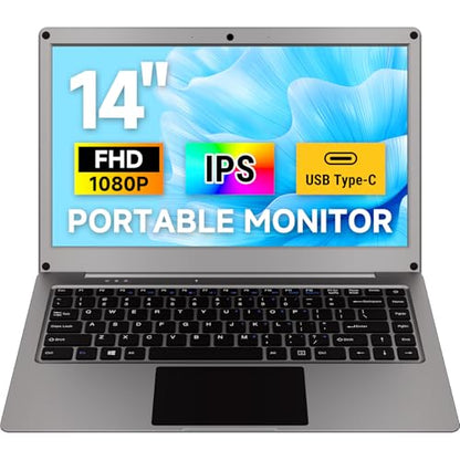 ELECROW Portable Monitor with Keyboard, 14 Inch Lapdock Display with Built-in Battery, 1080P FHD USB C Monitors with RPi5 & Jetson Adapters Compatible with Raspberry Pi, PC, Phone, Mac, Game Console