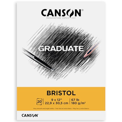 Canson Graduate Bristol Pad, Foldover, 9x12 inch, 20 Sheets | Artist Paper for Adults and Students - Drawing, Sketching, Markers and Art Journaling,White - size: 9x12 inch