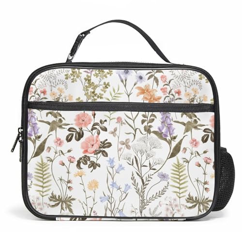 WOBAGMEN Floral Lunch Box for Kids, Cute Insulated Lunch Bag for Boys Girls,Waterproof Lunch Box with Water Bottle Holder for Teens Adults Picnic Travel Back to School (Dewy Morning Garden) - color: Dewy Morning Garden