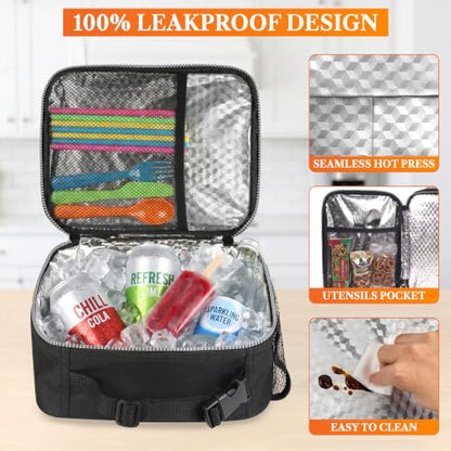 opux Insulated Lunch Bag for Kids, Reusable Lunch Box for School with Leakproof Lining, Compact Soft Cooler Tote for Boys & Girls, Front Pocket, Mesh Side Bottle Holder (Black) - color: Black