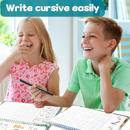 chiazllta 2 Pack Cursive Grooved Handwriting Workbooks Magic Grooved Cursive Reusable Writing Practice Copy Books with Disappearing Ink Pens for Beginners Learning Activities Supplies (Letters&Number) - style: Letters&Number