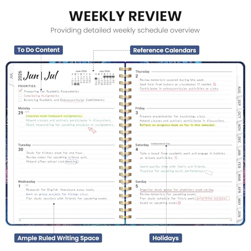 Planner 2026-2027, Academic Planner Weekly and Monthly, Jul 2026 - Jun 2027, Spiral Bound School Planning Tool with Tabs and Pocket, Perfect for Students & Teacher, 6.3" x 8.5", Luminous Deep - color: P-Luminous Deep, size: 6.3"x8.5" (A5)