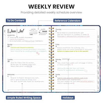 Planner 2026-2027, Academic Planner Weekly and Monthly, Jul 2026 - Jun 2027, Spiral Bound School Planning Tool with Tabs and Pocket, Perfect for Students & Teacher, 6.3" x 8.5", Luminous Deep - color: P-Luminous Deep, size: 6.3"x8.5" (A5)