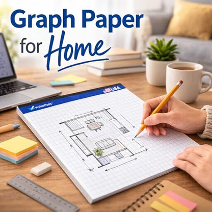 Graph Paper Pads 8.5 x 11, 4x4 Quad Ruled Graph Paper, 2 Pack, 50 Sheets Per Pad, White Graphing Paper Notebook with Sturdy Back & Micro-Perforated Pages, Made in USA, for School, Math, Drafting & Office - color: White