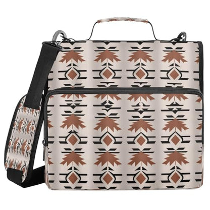 Western Aztec Zippered Binder Bag with Handle and Shoulder Strap, 1.5 inch 3 Ring D Ring Expanding File Folder Waterproof Multiple Pockets Organizer Binder