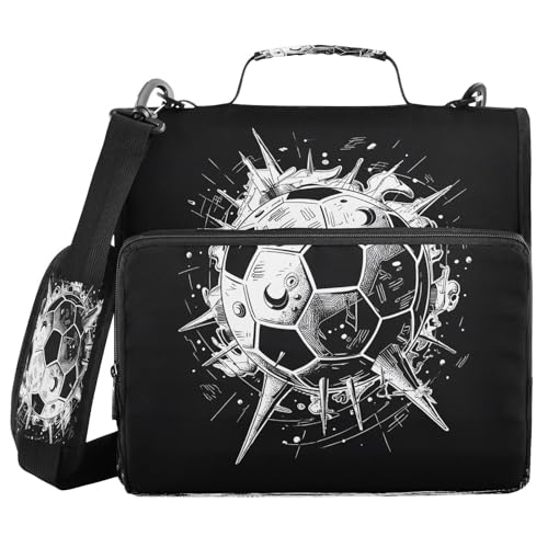 3 Ring Zipper Binder Soccer Ball Binders Bag with Shoulder Strap 500 Sheets Paper Organizer Trapper Keeper Documents Storage File Folder for School Office - color: A1262