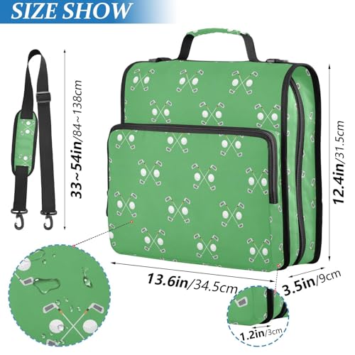Zipper Binder Bag 3 Ring File Folder Portfolio Organizer Zippered Binder Bags with Strap Fits Laptop Women Men - color: Multi-green Golf Ball