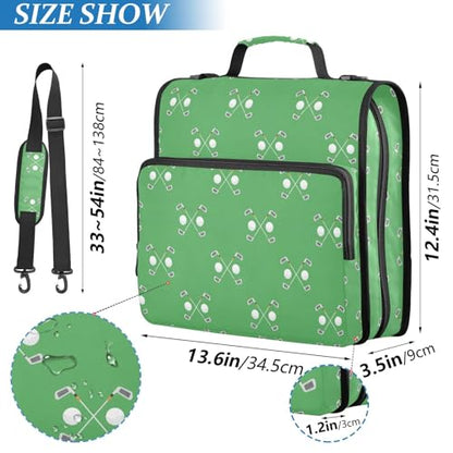 Zipper Binder Bag 3 Ring File Folder Portfolio Organizer Zippered Binder Bags with Strap Fits Laptop Women Men - color: Multi-green Golf Ball