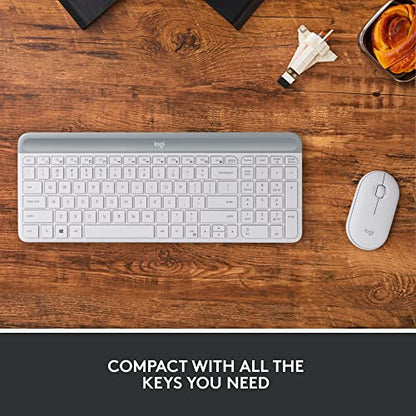 Logitech MK470 Slim Compact Wireless Keyboard and Mouse Combo - Off White | Compact low-profile quiet keyboard with number pad, slim ambidextrous quiet mouse with 3 non-customizable buttons, Windows PC - color: Off White