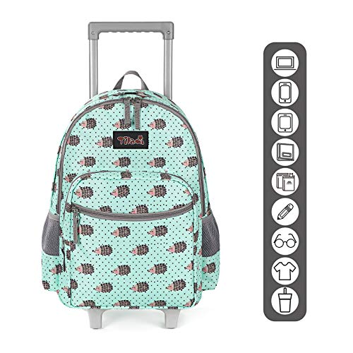 Tilami Rolling Backpack 18 inch Double Handle with Lunch Bag Wheeled Kids Backpack for Girls and Boys, Hedgehog Green - color: Hedgehog Green