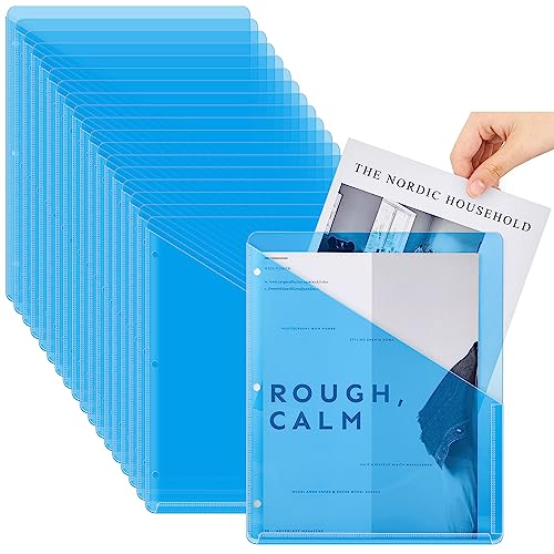 Seajan 48 Pcs Pocket Folders for 3 Ring Binder Clear Plastic Folders Sleeves with 2 Pockets 3 Hole Punch Binder Dividers Poly Slash File Jackets for Office School Document Organizer (Blue) - color: Blue