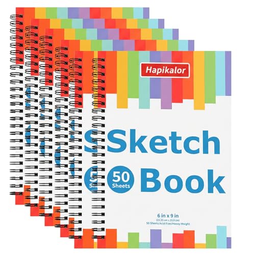 6" x 9" Sketch Book, Spiral Bound Sketch Pad, 50 Sheets 68lb/100gsm Acid-Free Drawing Paper, Art Sketchbook, Drawing Pad for Kids Artists Beginners Professional, Art Supplies for Adults, 6 Pack - size: 6 Pack