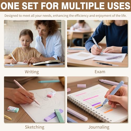 62PCS Aesthetic School Supplies with Cute Pencil Case, Pastel Highlighters Black Ink Gel Pens Mechanical Pencils Kit, Back to School Supplies College Essentials Preppy Stationary Set for Student Girls - color: Pink