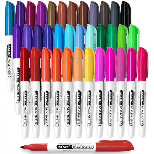 SFAIH 36 Colors Permanent Markers - Assorted Vibrant Colors, Quick Drying, Fade Resistant, Alcohol-Based Fine Point Permanent Markers for Paper, Plastic, Wood, Coloring, Drawing Doodling, Waterproof - color: 36 Colors