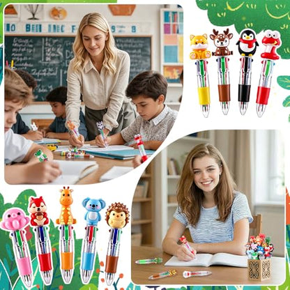 Vellibring 36pcs Mini Multicolor Animal Pens in One 4-in-1, Bulk Cute Cartoon Animal Retractable Writing Pens for Party Favors Birthdays Holiday Gifts Classroom Student Prizes - style: Cute Animals-36pcs