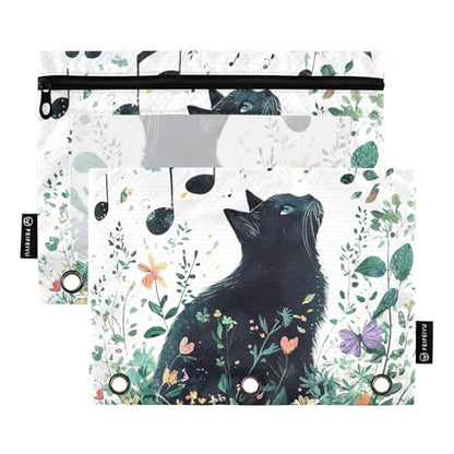 ZAZYXTJ Cat Binder Pencil Pouchs 3 Ring with Zipper Clear Window Office Organizers bag for School Students Teacher Supplies 2 Pack - color: Cat