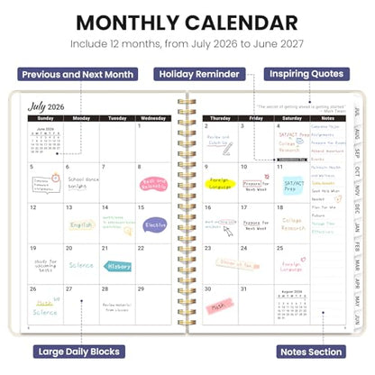 Planner 2026-2027, Academic Planner Weekly and Monthly, Jul 2026 - Jun 2027, Spiral Bound School Planning Tool with Tabs and Pocket, Perfect for Students & Teacher, 6.3" x 8.5", Folk Bloom - color: Folk Bloom, size: 6.3"x8.5" (A5)