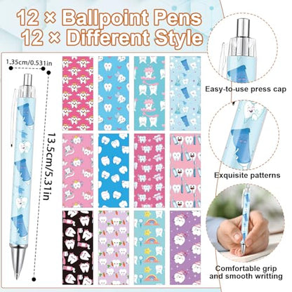 Wxiben Dental Pens with Sticky Notes Gifts 24 Pcs Teeth Ballpoint Pens Notepads Set Dental Assistant Accessories Tooth Appreciation Gift for Hygienist Student Teacher Nurse Office School Home - color: Dental