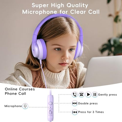 Candy Bila Kids Headphones, Wired Headphones for Kids Over Ear with Microphone, Foldable Headphone for Learning & Entertainment, Gradient Deep Purple - color: Gradient Deep Purple