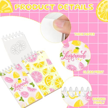 JIUGUOBAO 24 Pcs Lemon Mini Spiral Notebooks Lemon Pocket Notepads Journal Memo Pads for Lemonade Birthday Party Favors Gifts Goodie Bag Office School Classroom Rewards