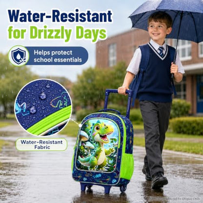 WZLVO 3PCS Boys Rolling Backpack, 18" Dinosaur Print School Bag with Wheels, Includes Matching Lunch Bag & Pencil Bag - Green Dino Adventure - color: 3PCS Boys Rolling Backpack - Green Dino Adventure